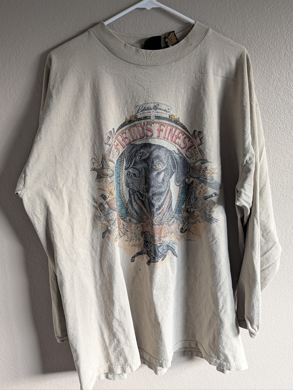 Vintage Eddie Bauer Field's Finest Hunting Dog Sweatshirt XL Tan Made in USA